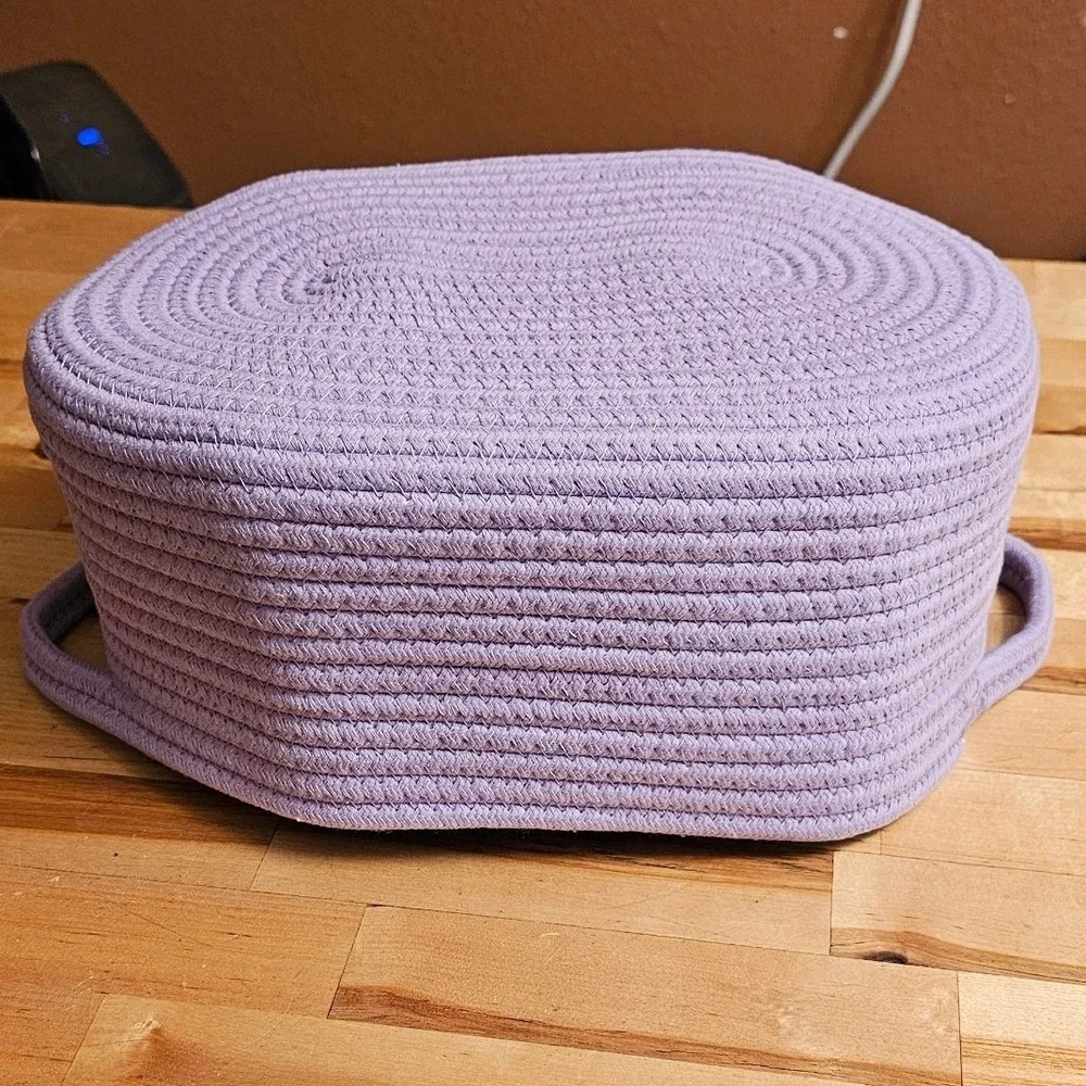 Lavender Purple Woven Cotton Rope Basket Oval Storage Bin with Handles Organizer